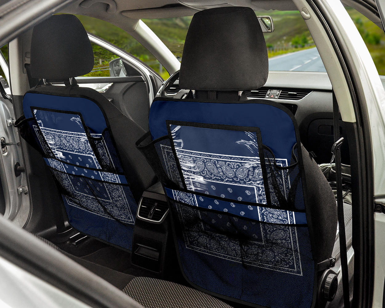 Navy and White  Bandana Car Seat Organizers