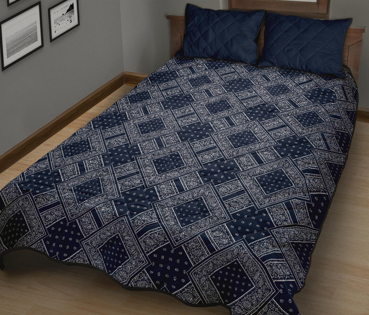 Quilt Set - Navy and White Bandana DB Quilt w/Shams