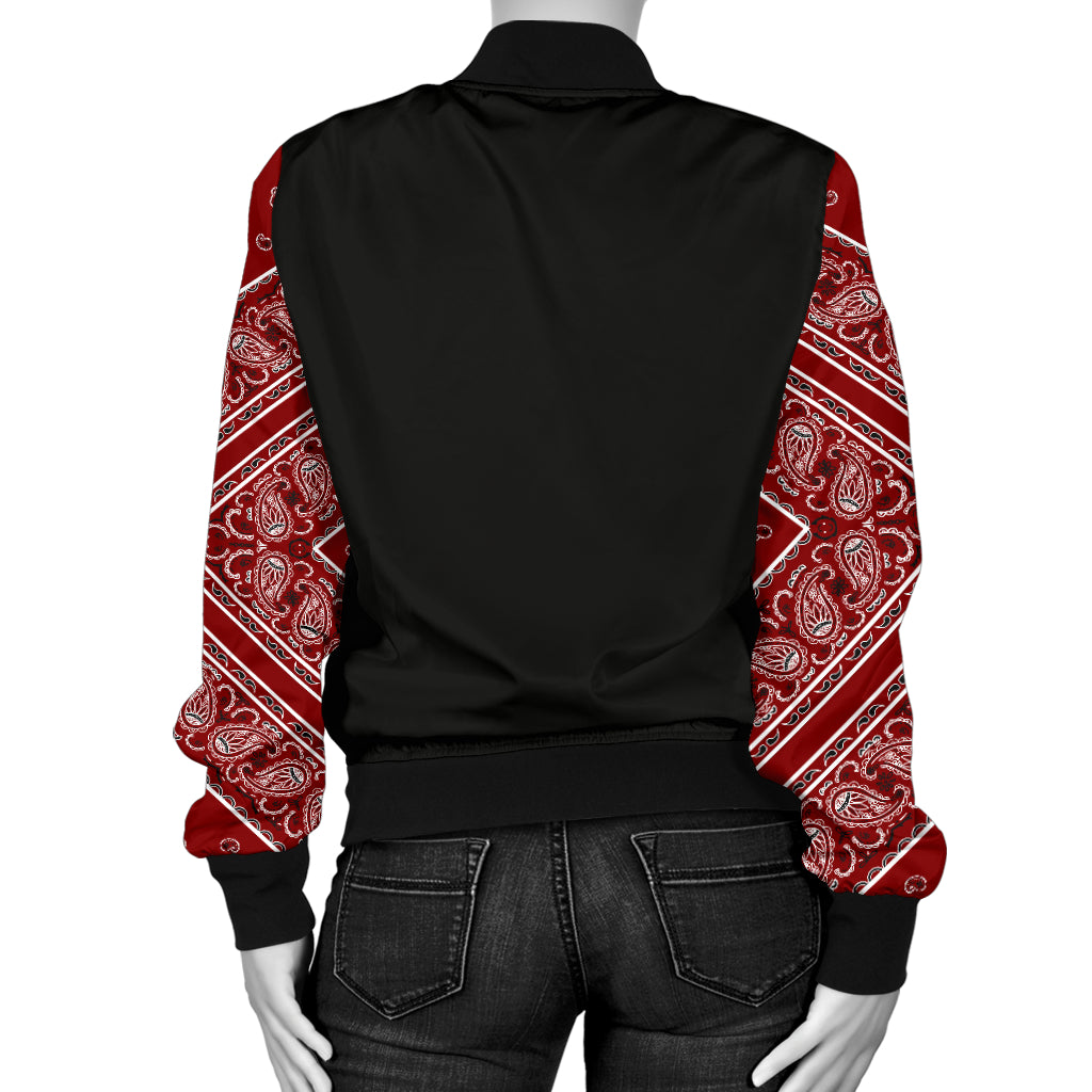 Women's Maroon Bandana Sleeved Bomber Jacket