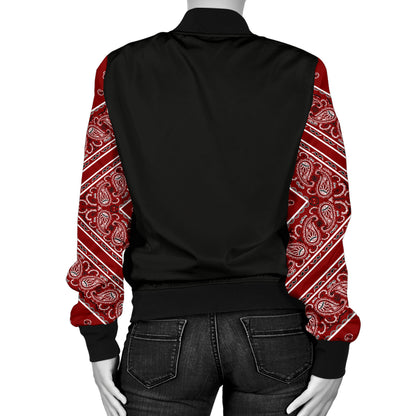 Women's Maroon Bandana Sleeved Bomber Jacket