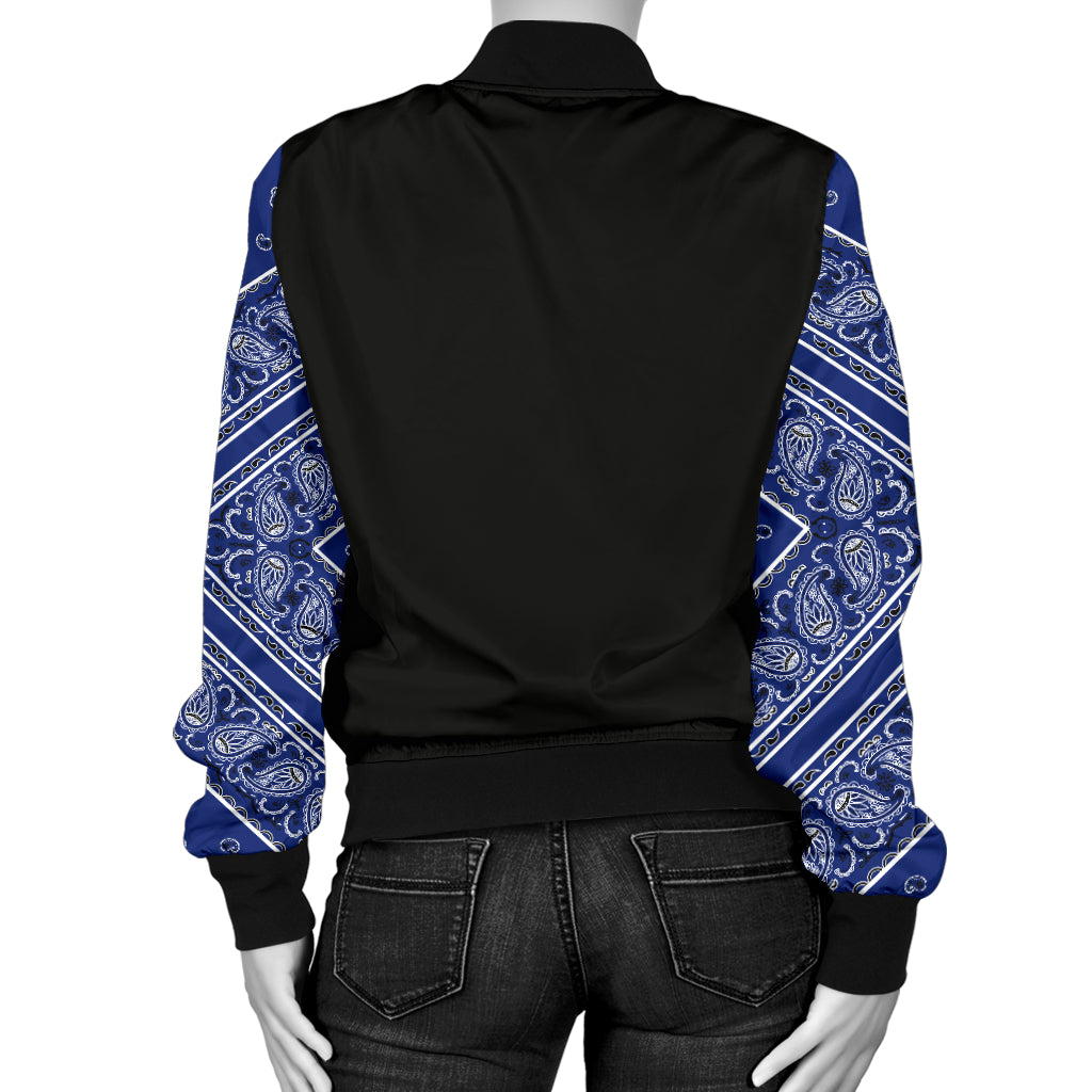 Women's Royal Blue Bandana Sleeved Bomber Jacket