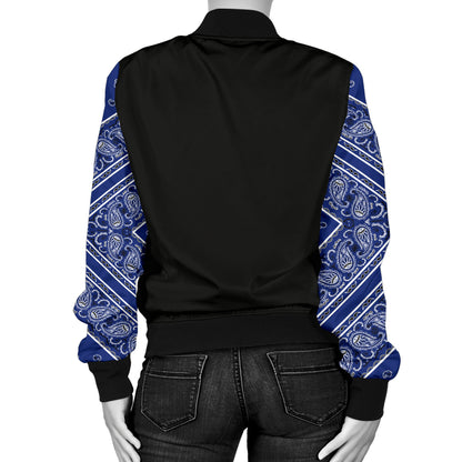 Women's Royal Blue Bandana Sleeved Bomber Jacket