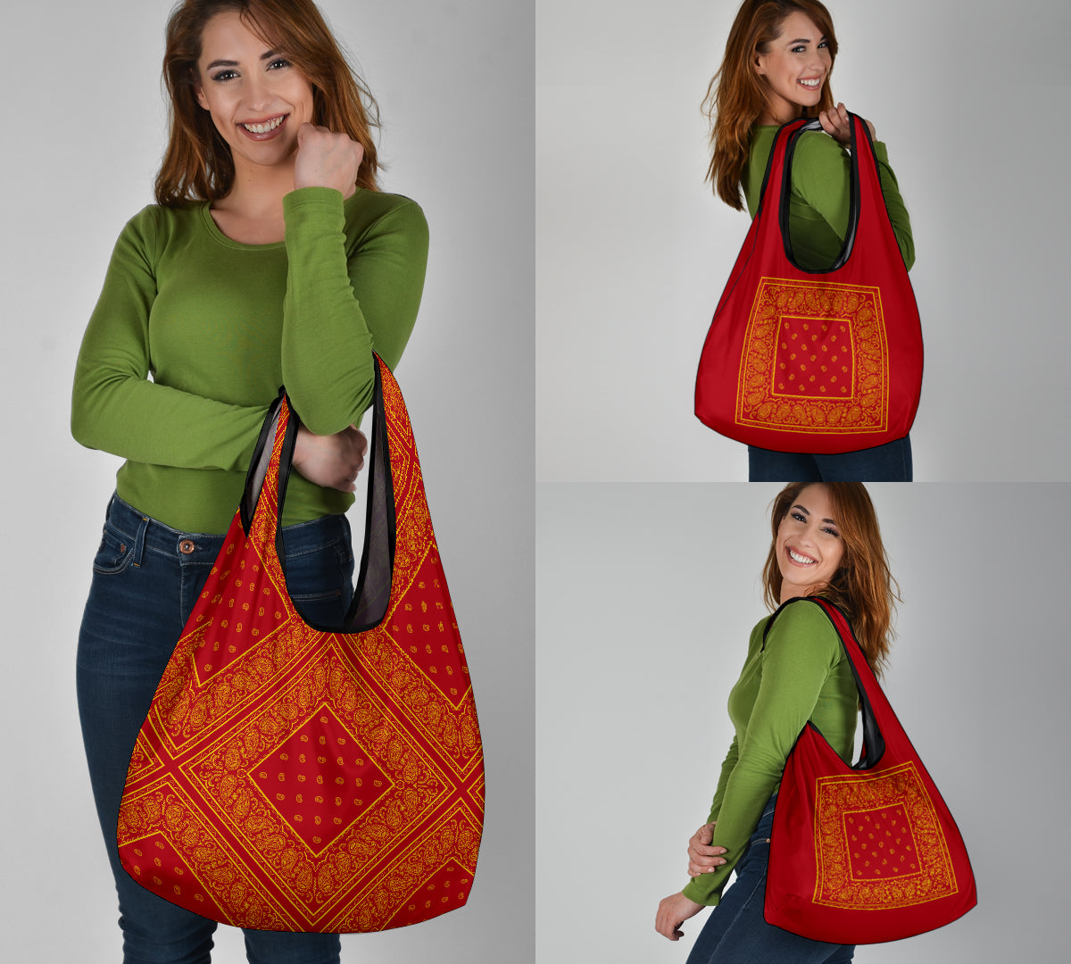 Red and Gold Bandana Grocery Bag 3-Pack