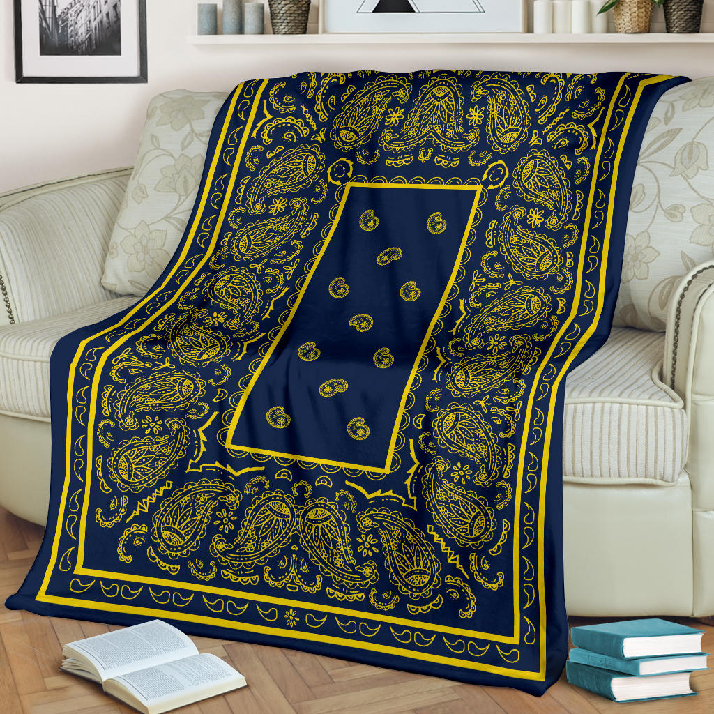 Navy and Yellow Bandana Throw Blanket