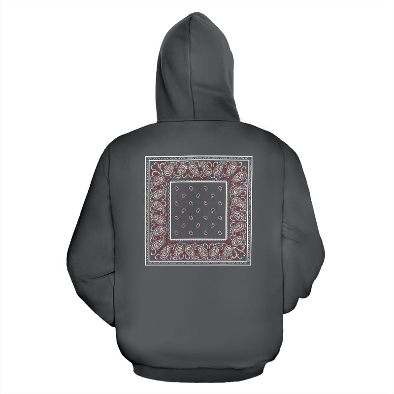 gray and red bandana hoodie back view