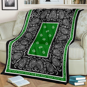 Green and Black Bandana Fleece Throw Blanket
