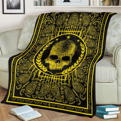 Ultra Plush Black Gold Bandana with Skull Fleece Blanket