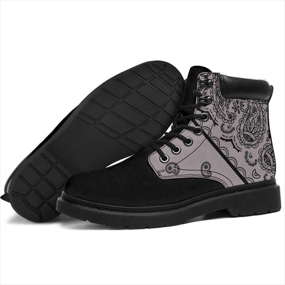 Gray and Black Bandana Blackout All Season Boots