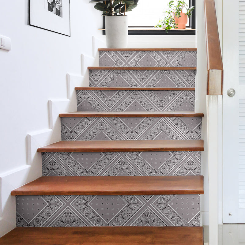 Classic Gray Bandana Stair Stickers 6 Steps