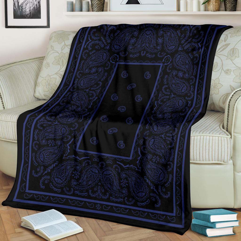Ultra Plush Black and Navy Bandana Throw Blanket