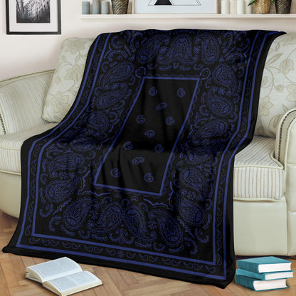 Ultra Plush Black and Navy Bandana Throw Blanket