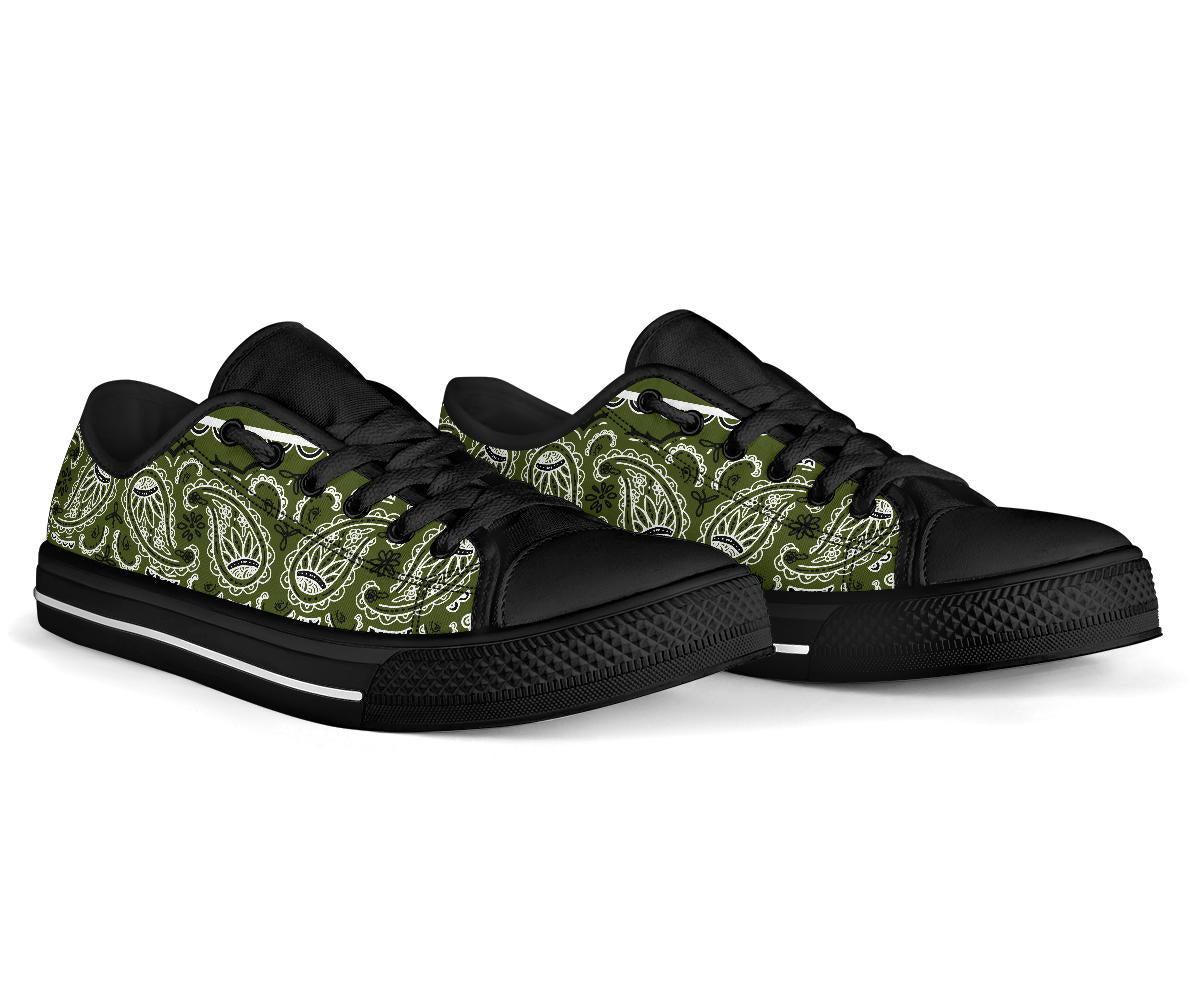 Canvas Low Top Sneakers - Bandana Style Army Green