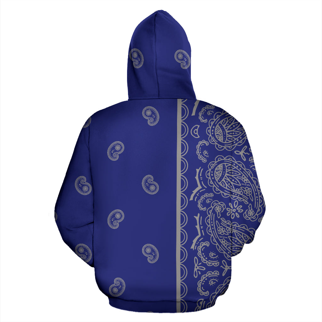 blue and gray bandana pullover hoodie back view