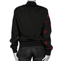 Asymmetrical Black and Red Bandana Women's Bomber Jacket