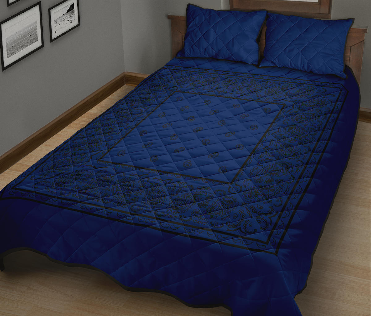 Quilt Set - Blue with Black Bandana Quilt w/Shams