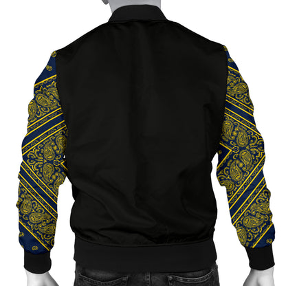 Men' Navy Blue and Gold Bandana Sleeved Bomber Jacket
