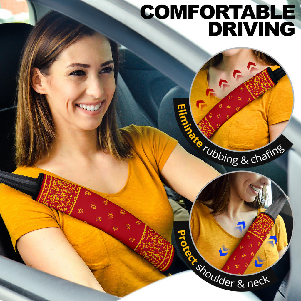 Red and Gold Bandana Seat Belt Covers - 3 Styles