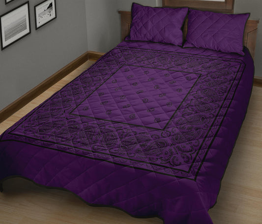Quilt Set - Purple and Black Bandana Bed Quilt w/Shams