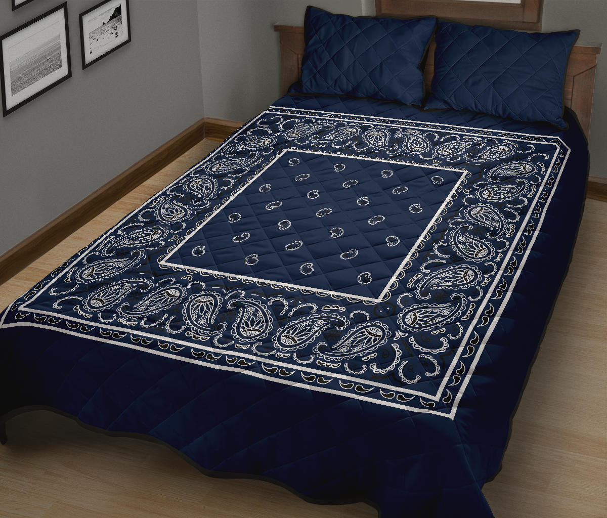 Quilt Set - Navy Blue Bandana Quilt w/Shams