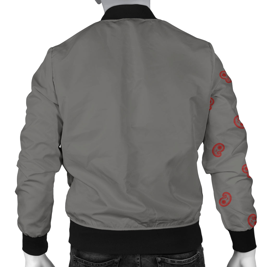 Asymmetrical Gray and Red Bandana Men's Bomber Jacket