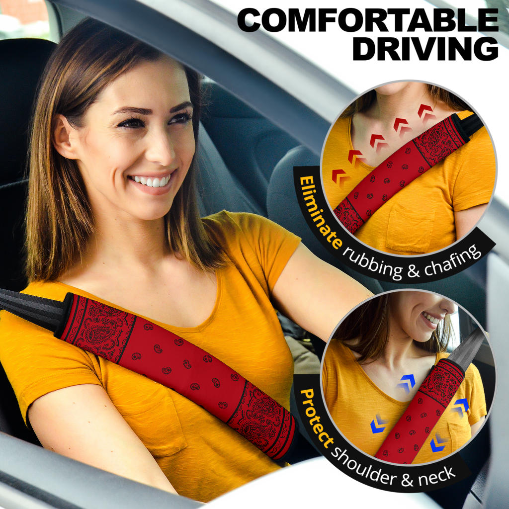 Red and Black Bandana Seat Belt Covers - 3 Styles