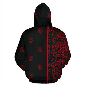 red and black bandana pullover hoodie back view
