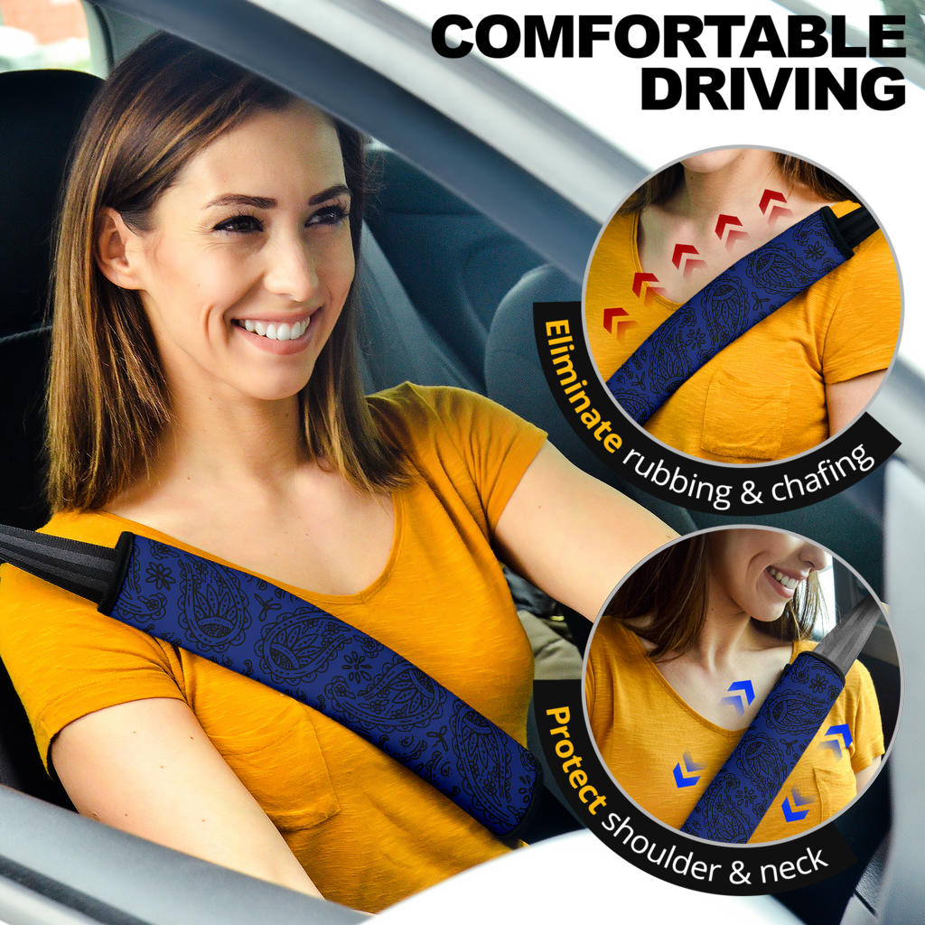 Blue and Black Bandana Seat Belt Covers - 3 Styles