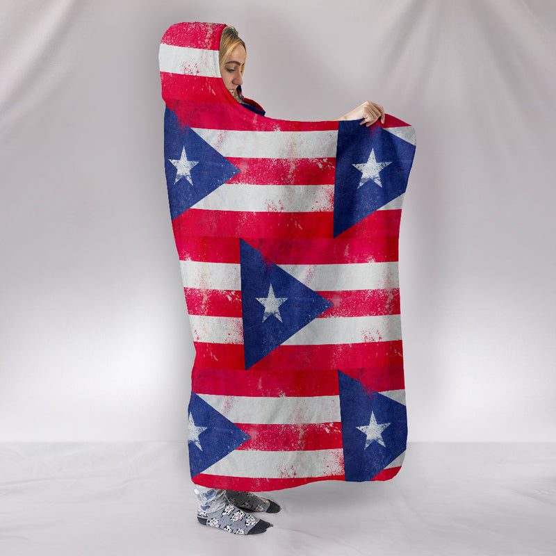 Ultimate Puerto Rico Flag Tiled Hooded Blanket