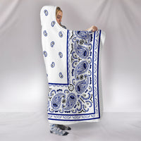White with Blue Bandana Hooded Blanket side