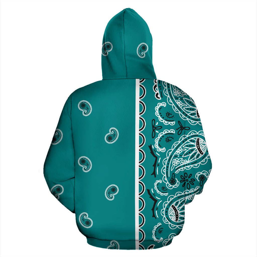 Asymmetrical Teal Bandana Pullover Hoodie