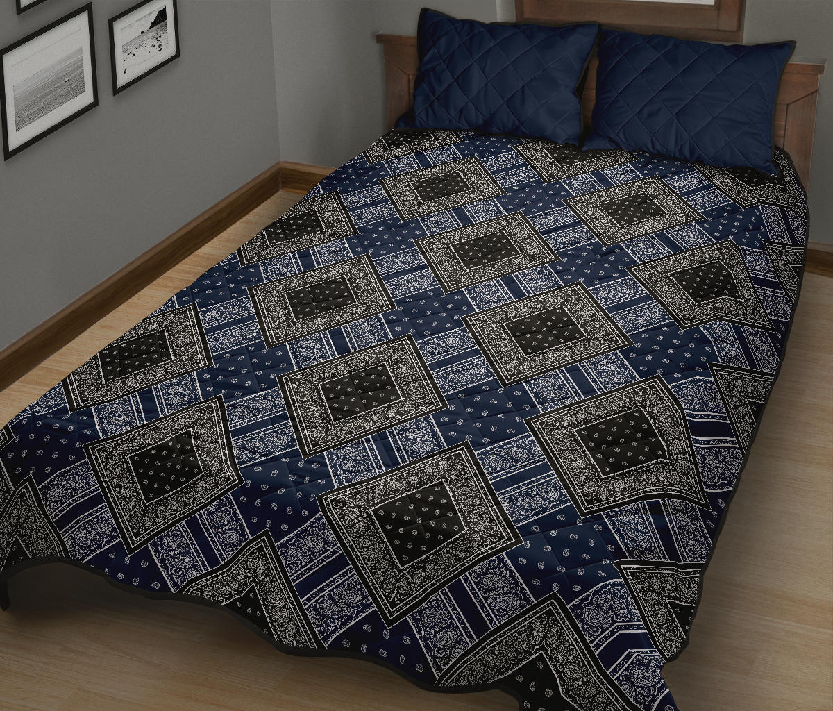 Quilt Set - Blue and Black Bandana DB Quilt w/Shams