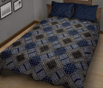 Quilt Set - Blue and Black Bandana DB Quilt w/Shams