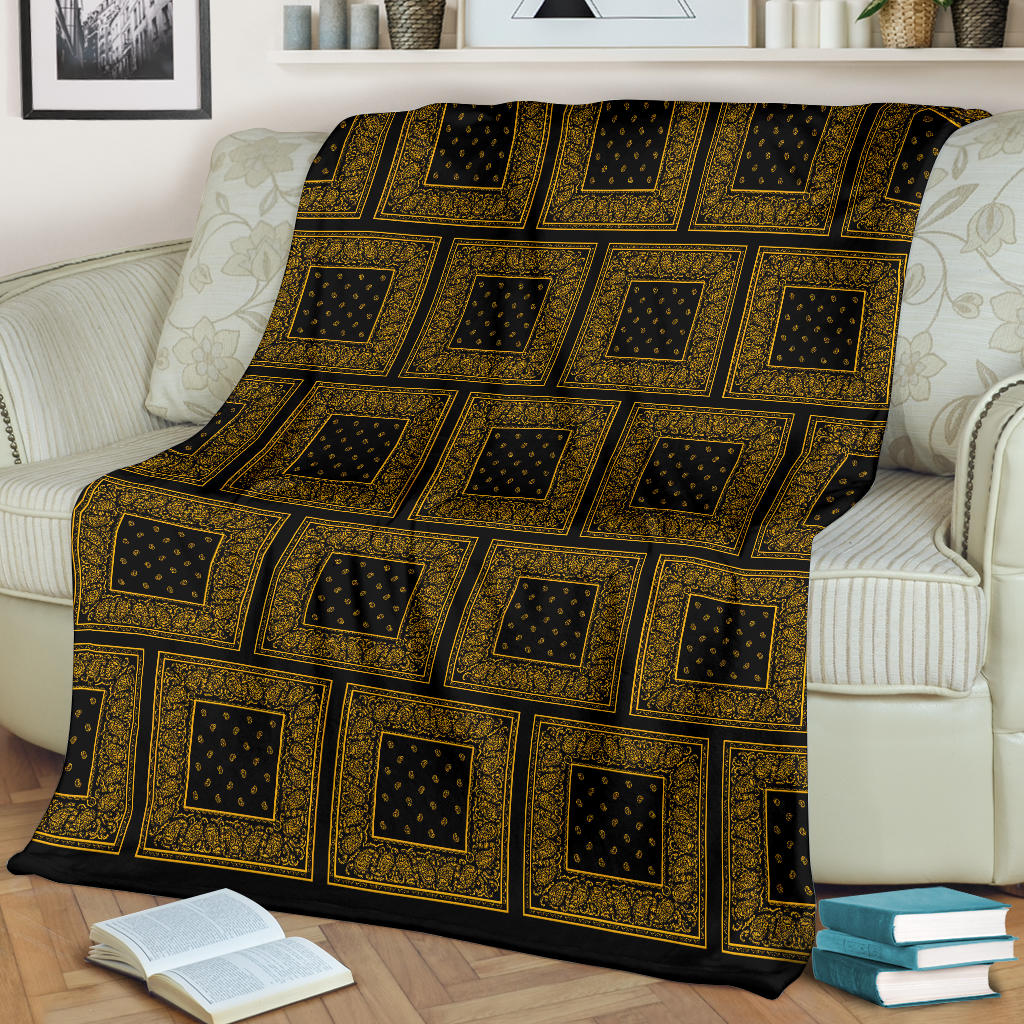 Ultra Plush Black Gold Bandana Patch Throw Blanket
