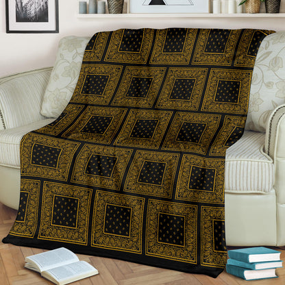 Ultra Plush Black Gold Bandana Patch Throw Blanket
