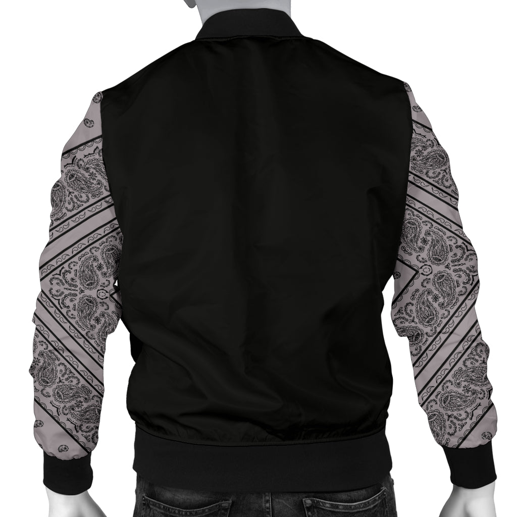 Men's Gray and Black Bandana Sleeved Bomber Jacket
