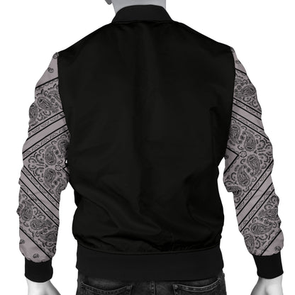 Men's Gray and Black Bandana Sleeved Bomber Jacket