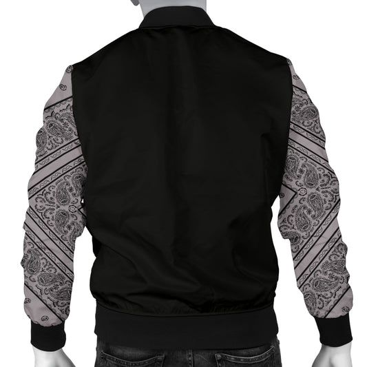 Men's Gray and Black Bandana Sleeved Bomber Jacket