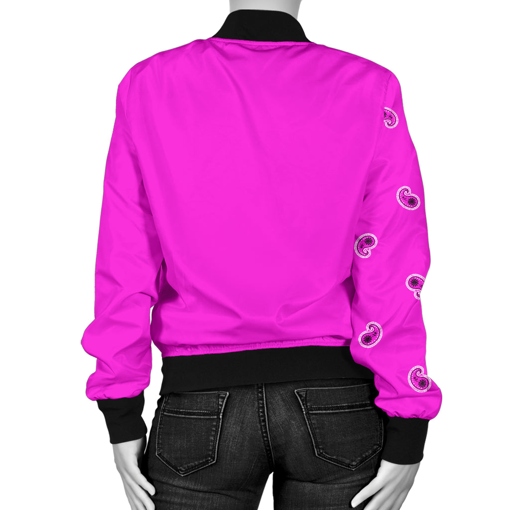 Women's Asymmetrical Abruptly Pink Bandana Bomber Jacket