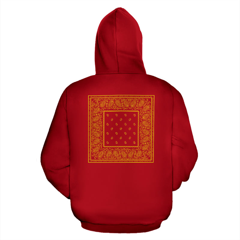 red and gold bandana hoodie back view