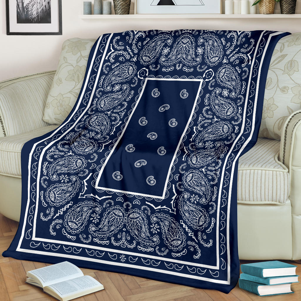 Navy and White Bandana Fleece Throw
