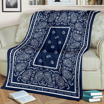 Navy and White Bandana Fleece Throw