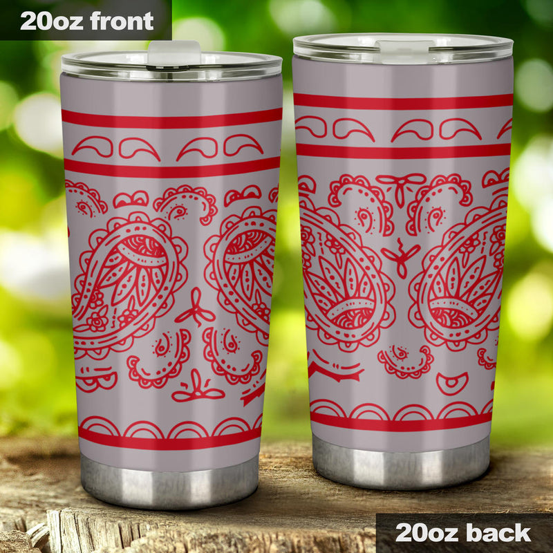 gray and red drink tumbler