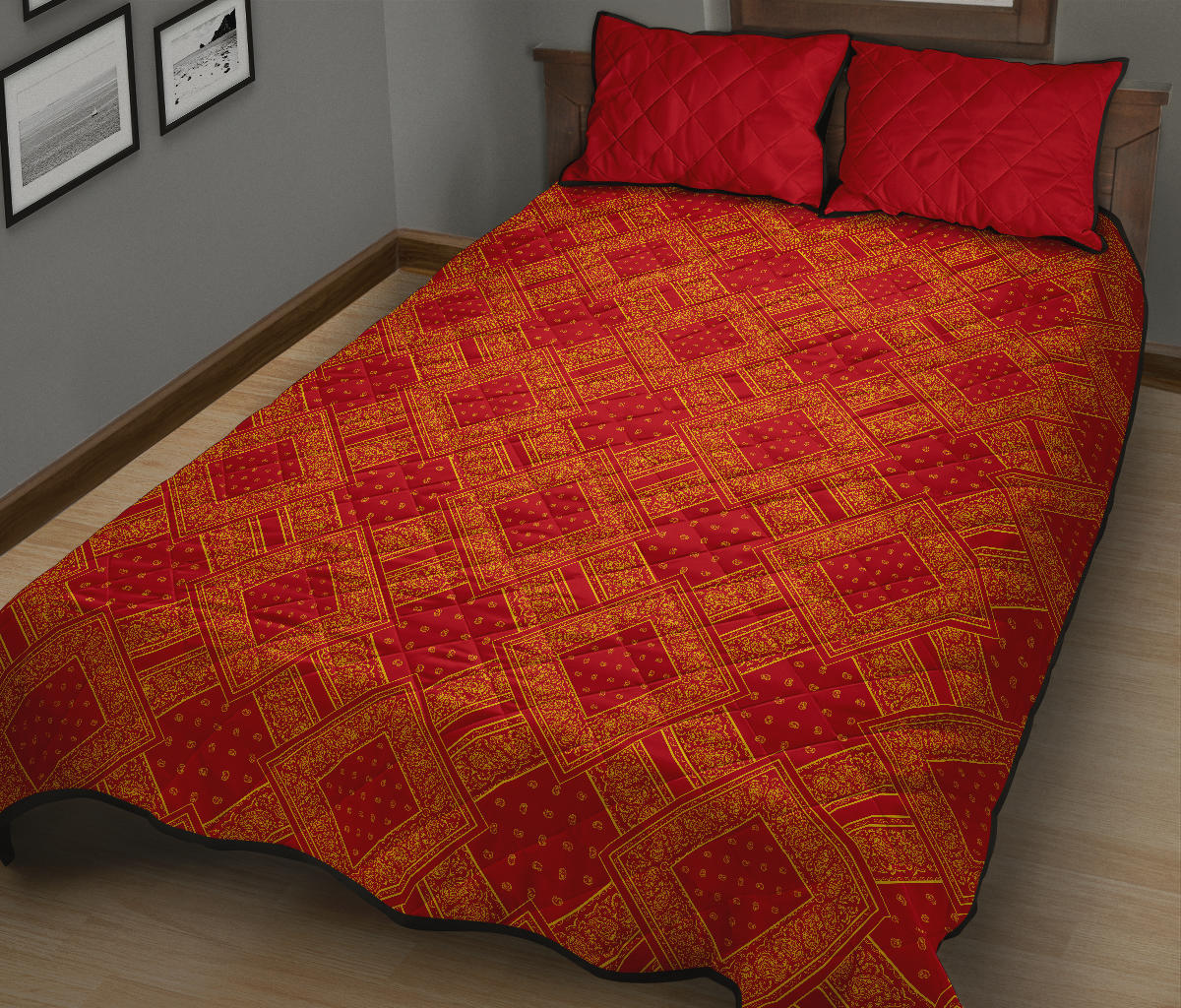Quilt Set - Red and Gold Bandana DB Quilt w/Shams