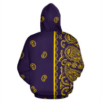 Asymmetrical Purple and Yellow Bandana Pullover Hoodie