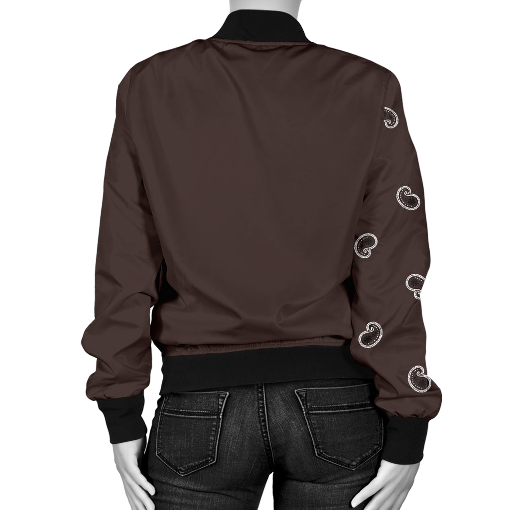 Asymmetrical Coffee Brown Bandana Women's Bomber Jacket