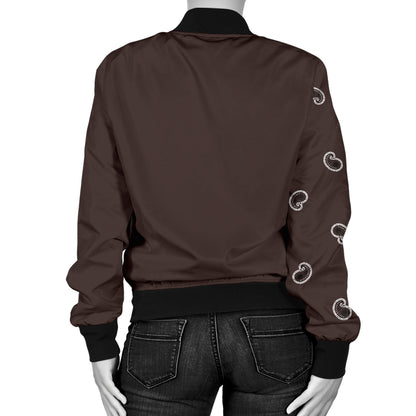Asymmetrical Coffee Brown Bandana Women's Bomber Jacket