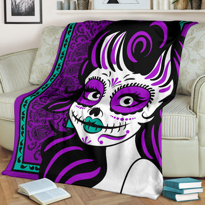 Ultra Plush Purple Bandana Calavera Fleece Blanket