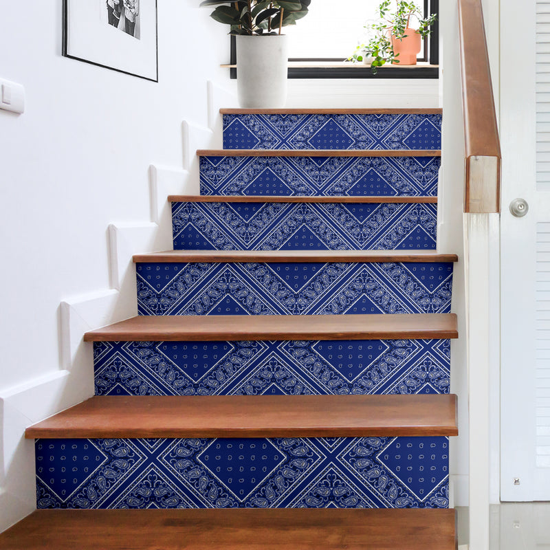 Royal Blue Bandana Stair Stickers 6 Steps