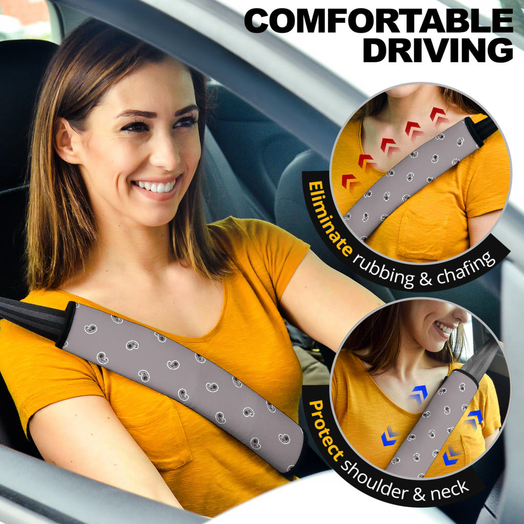 Classic Gray Bandana Seat Belt Covers - 3 Styles