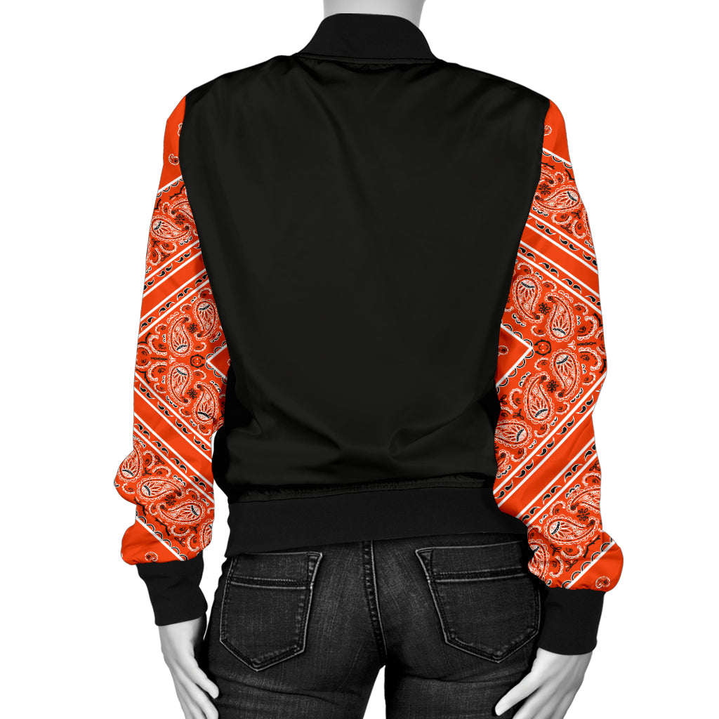 Women's Perfect Orange Bandana Sleeved Bomber Jacket